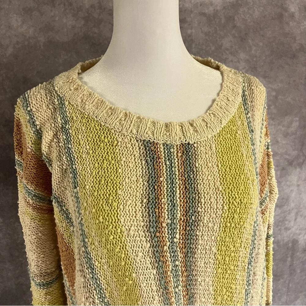 Hem & Thread Earthy Tones Striped Sweater L Boho Festival LIghtweight Textured - Picture 2 of 11